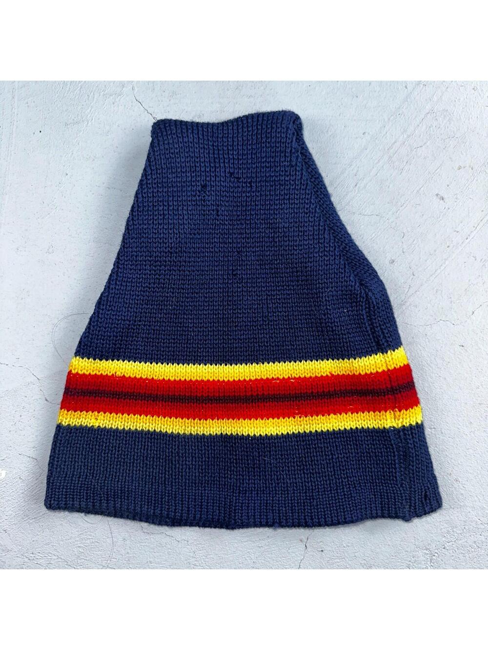 Vintage Wigwam Wool Balaclava Ski Mask USA 100% Virgin Wool Red Yellow Stripe